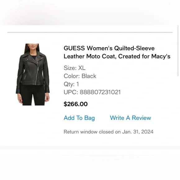 Guess Black Leather Quilted Biker Jacket - Picture 6 of 6